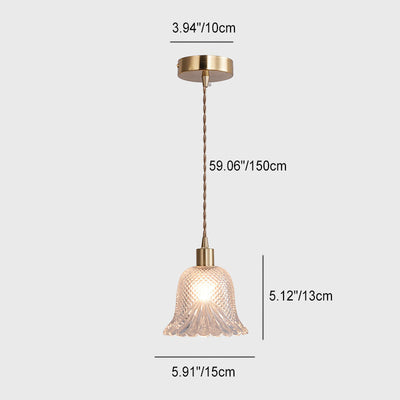 Contemporary Luxury Brass Flower Glass Shade 1-Light Pendant Light For Living Room