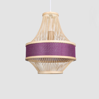 Modern Boho Bamboo Weaving Lantern Fabric 1-Light Pendant Light For Dining Room