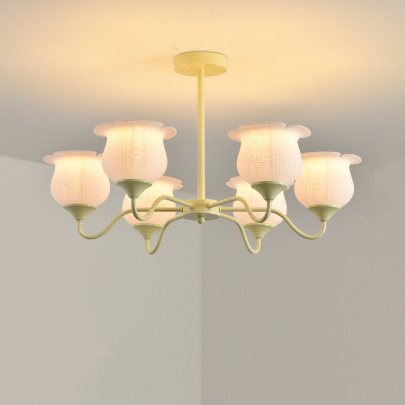 Modern Art Deco Iron Frame PLA Bell Orchid Flower Shade 3/5/6-Light Chandelier For Living Room