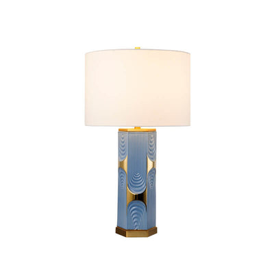 Modern Light Luxury Plated Ceramic Column Fabric 1-Light Table Lamp