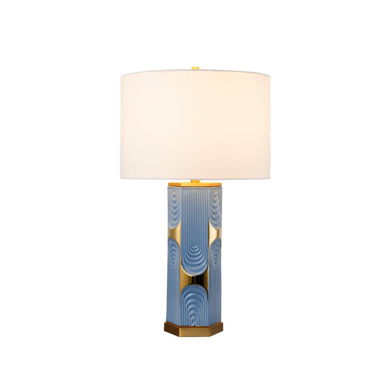 Modern Light Luxury Plated Ceramic Column Fabric 1-Light Table Lamp