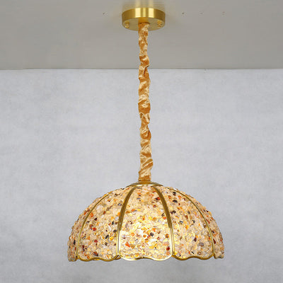 Traditional French Copper Crystal Dome Hemispherical 1-Light Pendant Light For Living Room