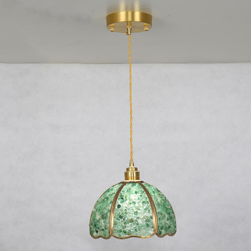 Modern Art Deco Half Round Ball Copper Crystal 1-Light Pendant Light For Dining Room