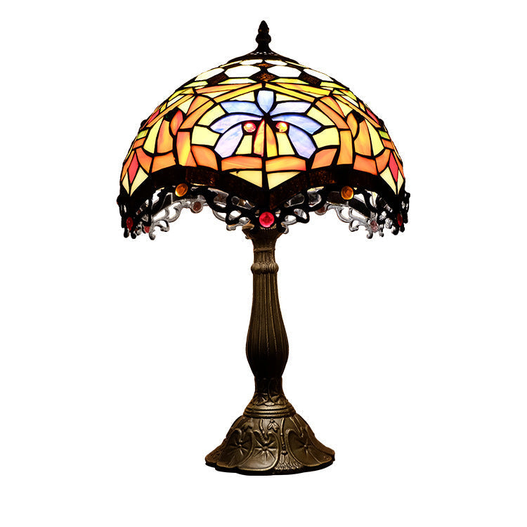 Traditional Tiffany Umbrella Alloy Stained Glass 1-Light Table Lamp For Bedroom