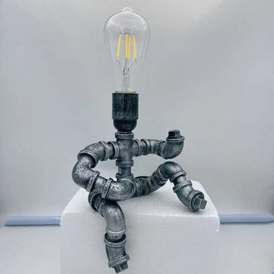 Contemporary Industrial Iron Water Pipe Robot Design 1-Light Table Lamp For Bedroom