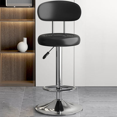 Contemporary Luxury Round Leather Upholstered Swivel Bar Stool Height Adjustable Footrest For Dining Room