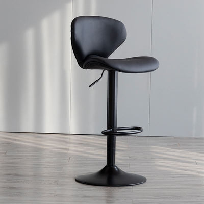 Contemporary Simplicity Curved PU Leather Liftable Swivel Bar Stool Backrest Footrest For Dining Room