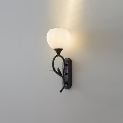 Modern Minimalist Cream Flower Iron Glass 1/2 Light Wall Sconce Lamp For Bedroom