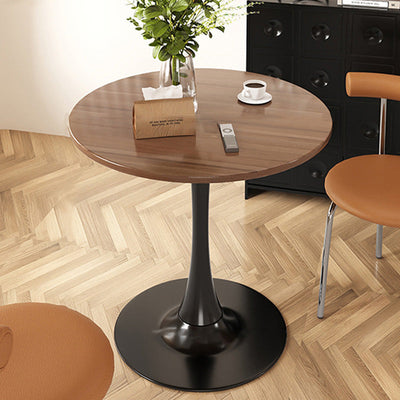 Modern Simplicity Round Imitation Wood Grain Carbon Steel Base End Table For Living Room