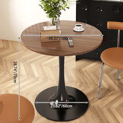 Modern Simplicity Round Imitation Wood Grain Carbon Steel Base End Table For Living Room