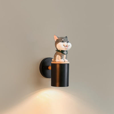 Modern Minimalist Cartoon Critter Column Solid Wood Resin Iron 1-Light Wall Sconce Lamp For Bedroom