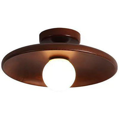 Contemporary Simplicity Round Wood Glass 1-Light Semi-Flush Mount Ceiling Light For Living Room