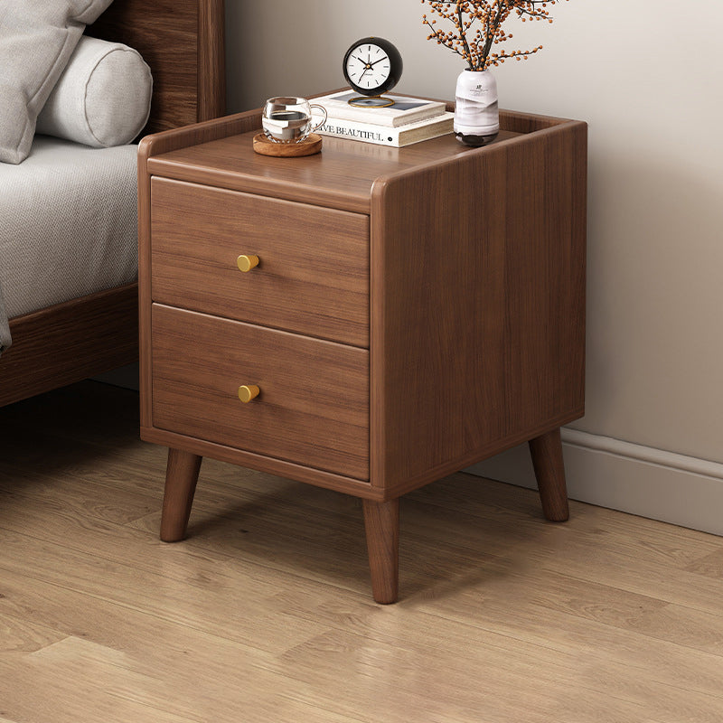 Traditional Chinese Rectangular Wood Density Panel Nightstand 2-Drawer For Bedroom