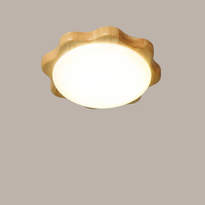 Contemporary Nordic Wood Acrylic Plum Shape LED Flush Mount Ceiling Light For Living Room