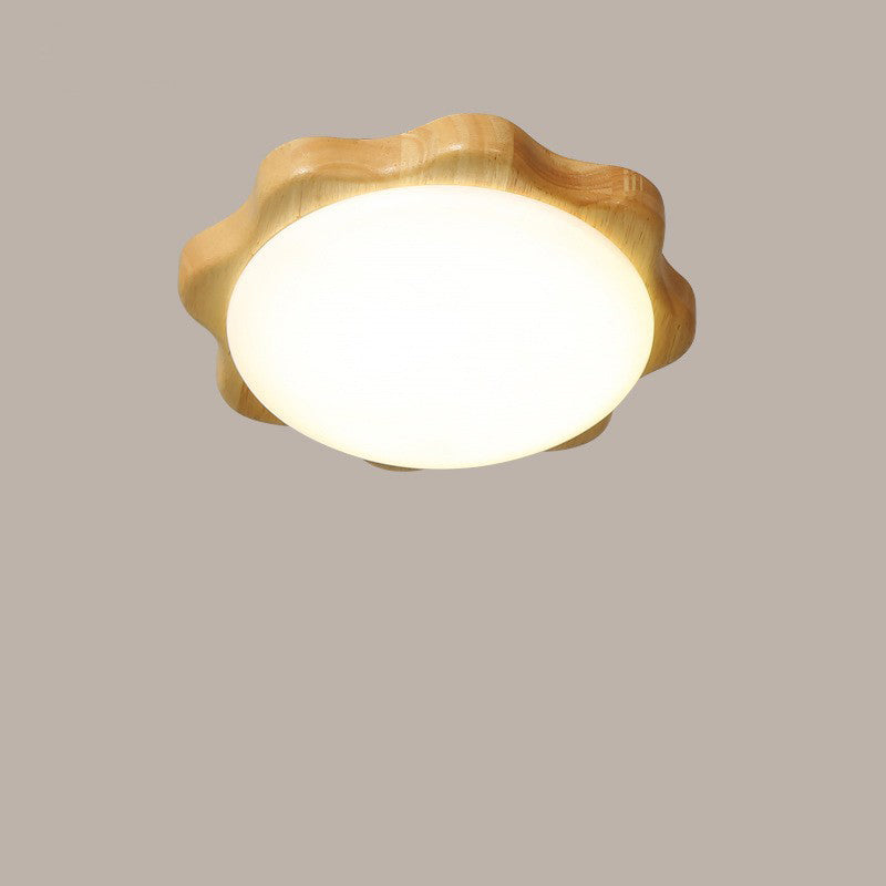 Contemporary Nordic Wood Acrylic Plum Shape LED Flush Mount Ceiling Light For Living Room