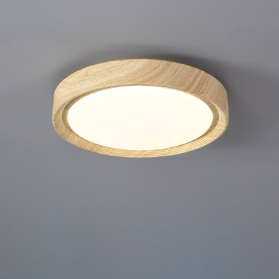 Contemporary Simplicity Round Wood Grain Acrylic LED Flush Mount Ceiling Light For Bedroom