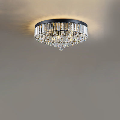 Modern Luxury Round Iron Crystal Beads 6/9-Light Flush Mount Ceiling Light For Living Room