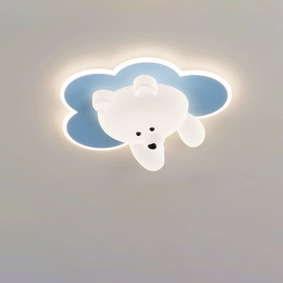 Modern Art Deco Round Cloud Bear Acrylic Iron LED Flush Mount Ceiling Light For Bedroom