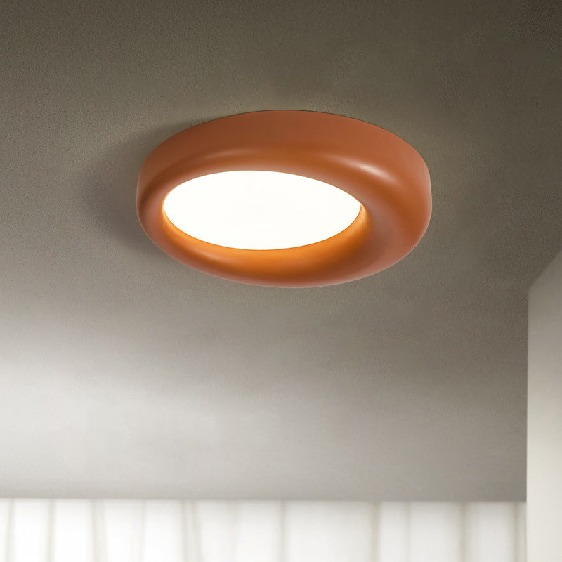 Modern Minimalist Hollow Round Acrylic Fiberglass LED Flush Mount Ceiling Light For Living Room