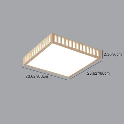 Modern Minimalist Square Wood Acrylic LED Flush Mount Ceiling Light For Bedroom