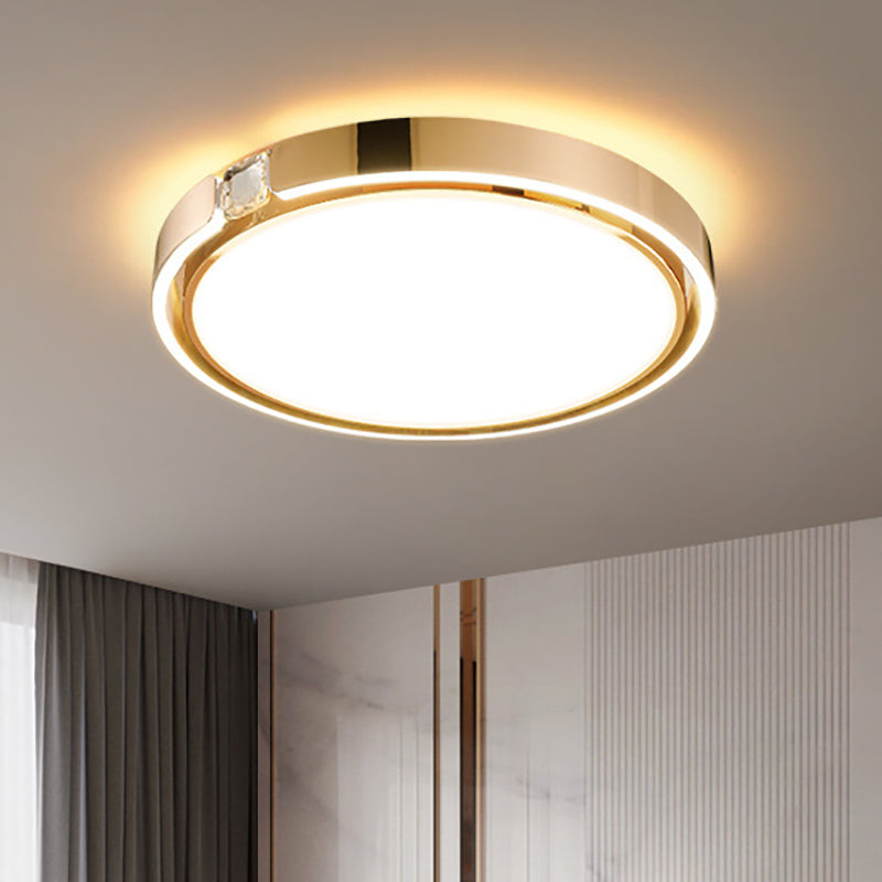 Modern Luxury Round Electroplated Aluminum Acrylic LED Flush Mount Ceiling Light For Bedroom