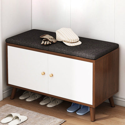 Contemporary Scandinavian Cotton Linen Solid Wood Shoe Storage 2-Cabinet For Entryways