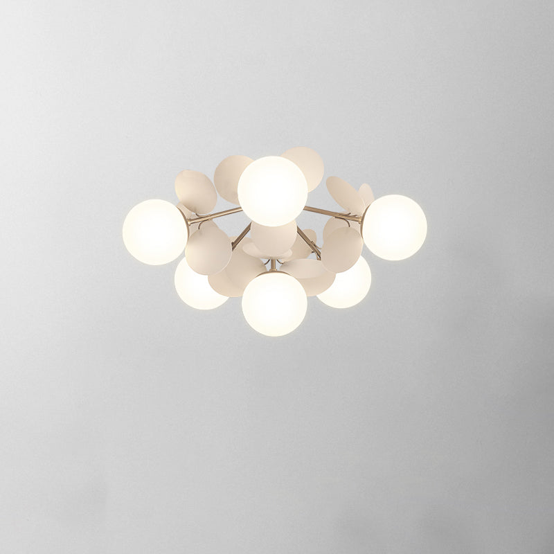 Contemporary Nordic Iron Acrylic Glass Flower Branch Round Ball 4/6/8 Light Semi-Flush Mount Ceiling Light For Living Room