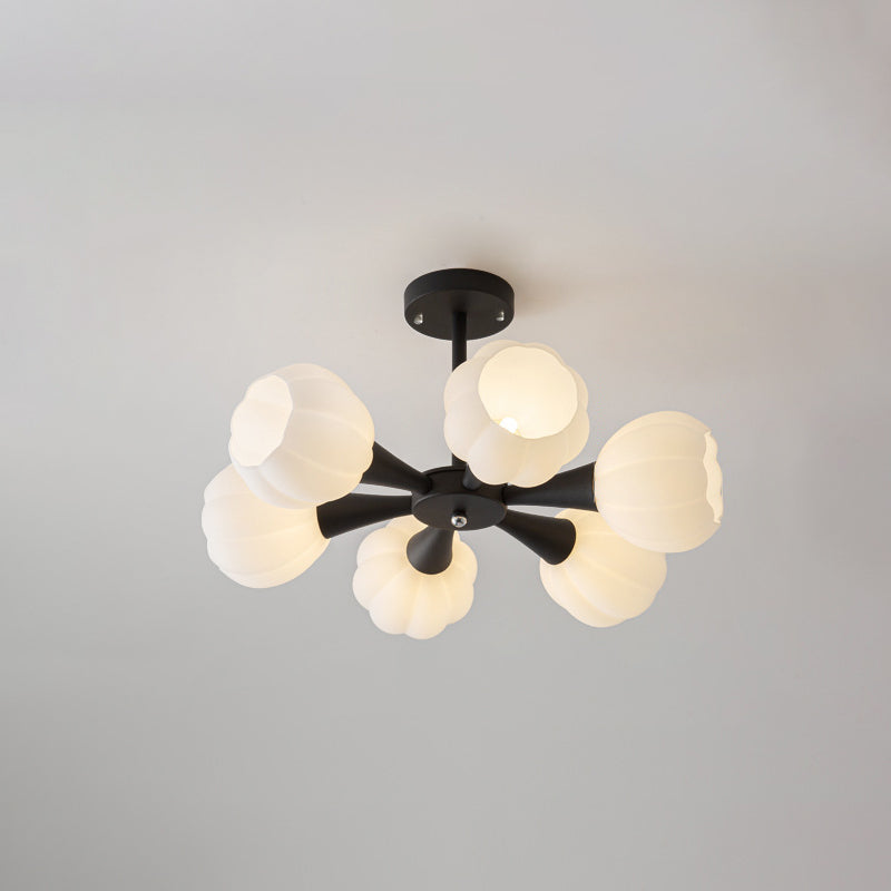 Modern Minimalist Cream Flower Iron Glass 4/6 Light Chandelier For Living Room