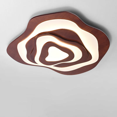 Traditional Chinese Zen Wood Grain Wavy Design LED Flush Mount Ceiling Light For Living Room