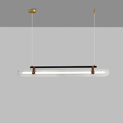 Modern Minimalist Leather Acrylic Linear LED Island Light Pendant Light For Living Room