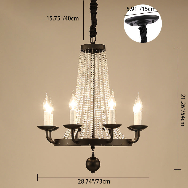 Contemporary Luxury Iron Round Frame Candelabra Crystal Bead 6/8/10/12-Light Chandelier For Living Room