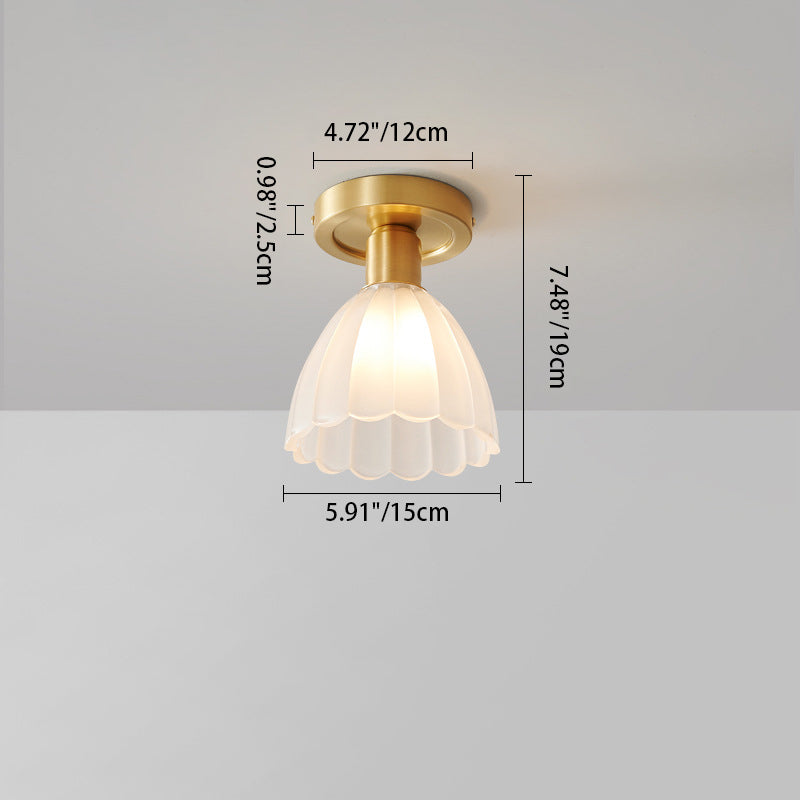 Modern Minimalist Flower Petal Lotus Leaf Copper Glass 1-Light Semi-Flush Mount Ceiling Light For Hallway