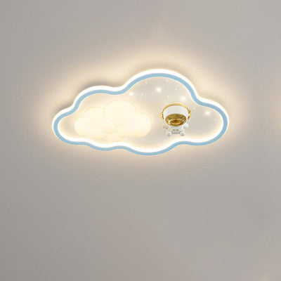 Modern Art Deco Kids Iron PE Cloud Rainbow Semicircular Astronaut LED Flush Mount Ceiling Light For Bedroom