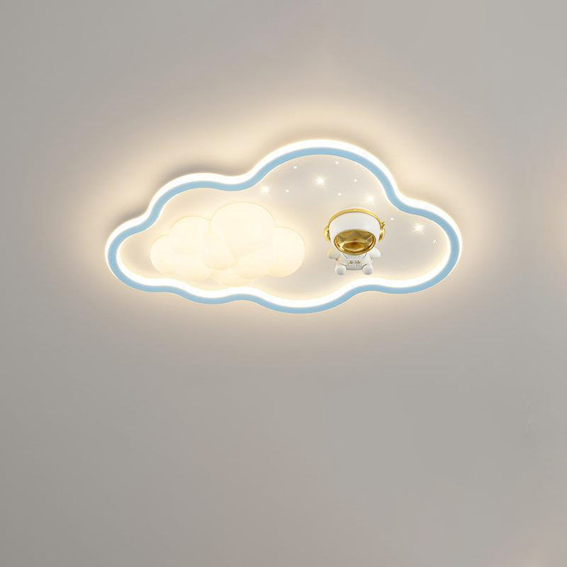 Modern Art Deco Kids Iron PE Cloud Rainbow Semicircular Astronaut LED Flush Mount Ceiling Light For Bedroom