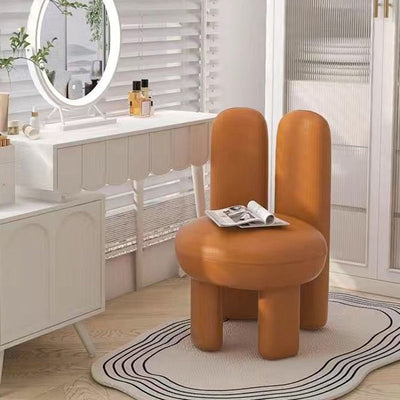 Contemporary Nordic Round Velvet PU Leather Upholstered Vanity Stool Rabbit Ears Backrest Armless For Bedroom