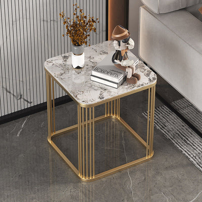 Modern Minimalist Square Rock Slab Metal Coffee Table For Living Room