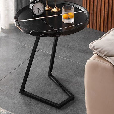 Modern Minimalist Imitation Walnut Grain Round Tray Top End Table For Living Room