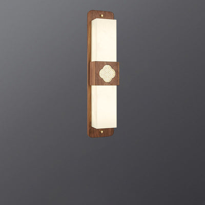 Traditional Chinese Brass Walnut Acrylic Rectangular Cloud LED Wall Sconce Lamp For Bedside