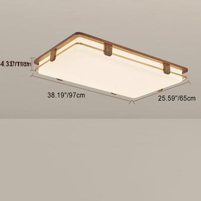 Traditional Chinese Walnut Copper Acrylic Round Square Rectangular LED Flush Mount Ceiling Light For Living Room