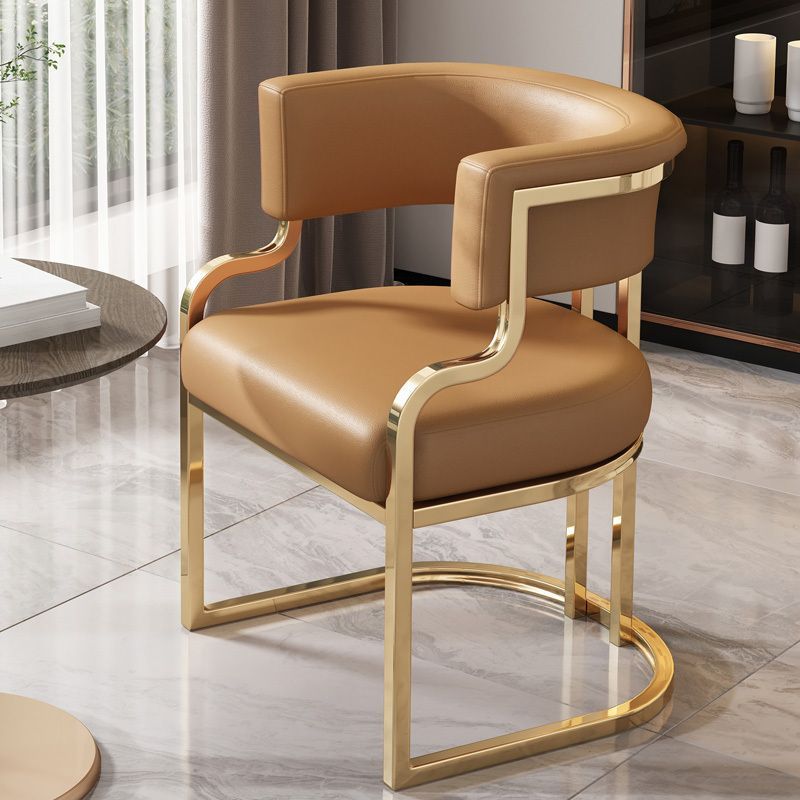 Modern Luxury Square Arch Leather Iron Dining Chair Backrest Armrest For Dining Room