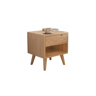 Modern Simplicity Square Rubber Wood Nightstand 1/2 Drawer For Bedside