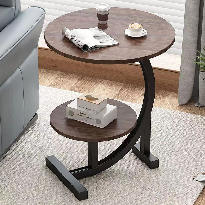 Modern Simplicity Round C Shape Plate Carbon Steel End Table 2-Tier For Living Room