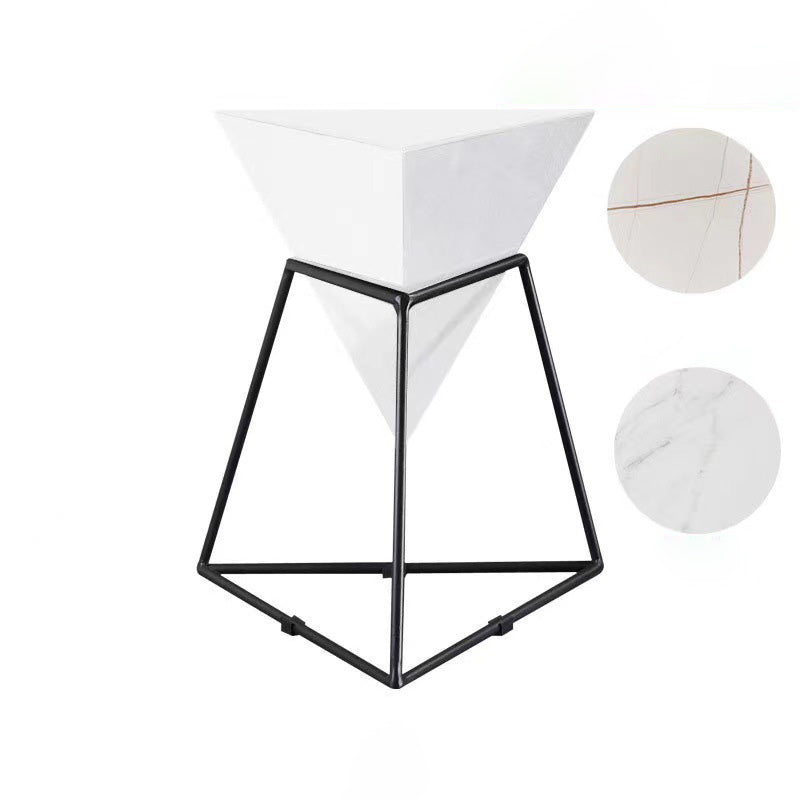 Contemporary Nordic Triangle Pyramid Glass Slate Metal Side Table For Bedside