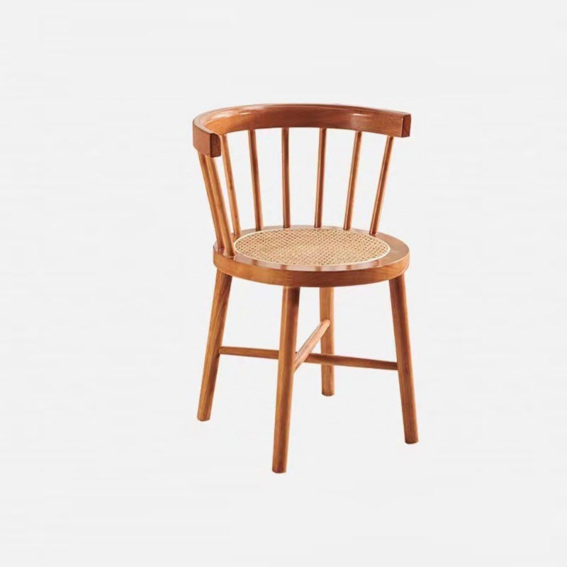 Contemporary Nordic Round Rubberwood Rattan Dining Chair Backrest For Dining Room