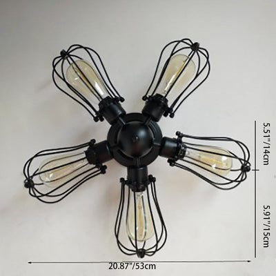 Contemporary Industrial Iron Frame Round Shade 5-Light Semi-Flush Mount Ceiling Light For Living Room