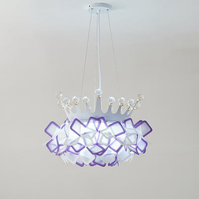 Contemporary Creative Hardware Crown Decor PVC Petal Shade LED Pendant Light For Living Room