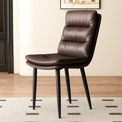 Modern Minimalist Rectangular Leather Carbon Steel Dining Chair Backrest Armless For Dining Room