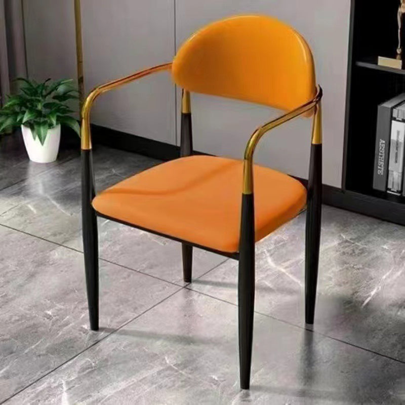 Modern Luxury Square Cushion Leather Metal Sponge Dining Chair Backrest Armrest For Dining Room