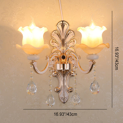 Traditional European Carved Sconce Zinc Alloy Imitation Jade 1/2 Light Wall Sconce Lamp For Living Room