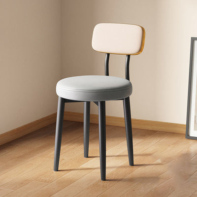 Modern Minimalist Round Upholstered Rectangular Back Leather Metal Dining Chair For Dining Room